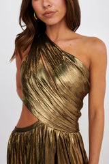 Fortuna One Shoulder Split Maxi Dress Black/Gold